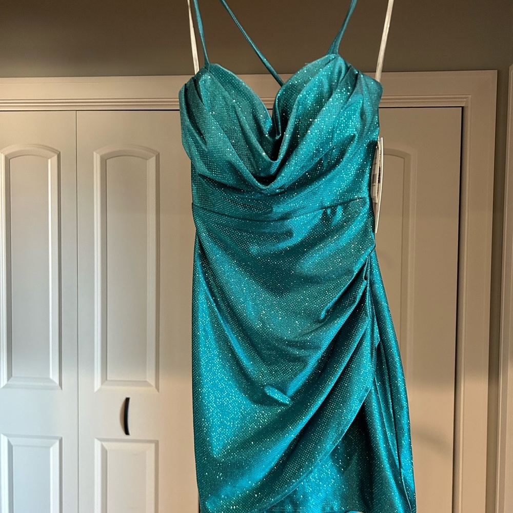 Honey and Rosie Sparkling Teal Mini Dress